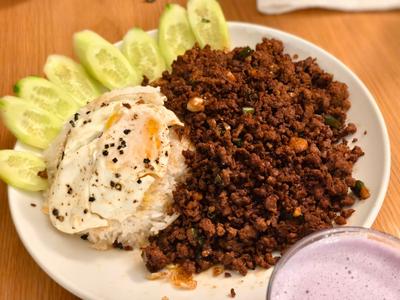 Pad kra pao prepared at home